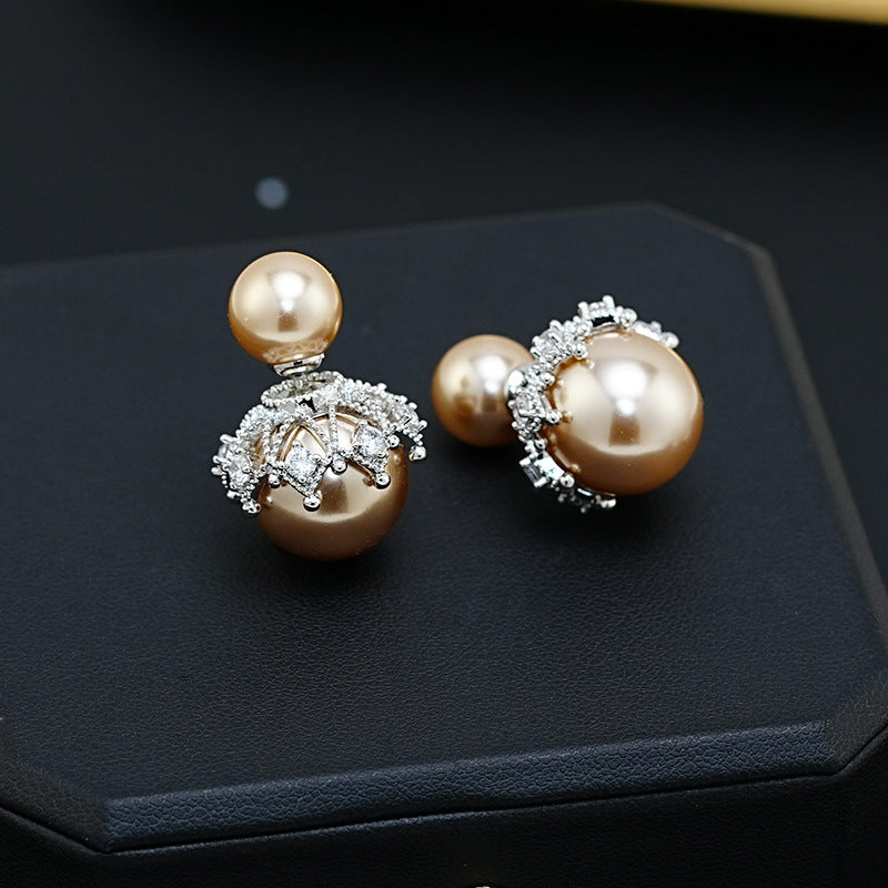 Sample-Crown Pearl Earrings Champagne